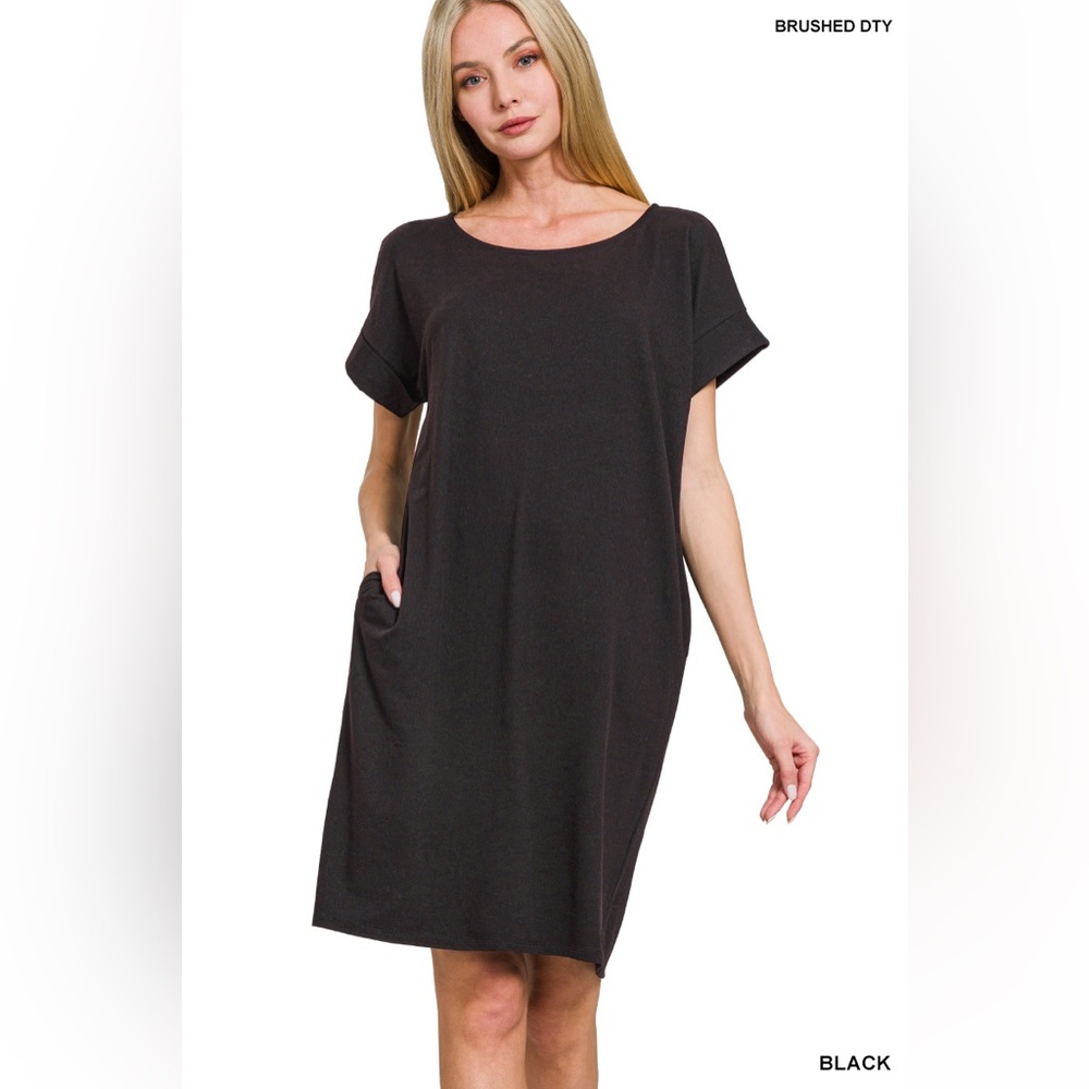 🆕 Zenana ROLLED SHORT SLEEVE ROUND NECK DRESS